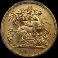1915 Sydney George V Half Sovereign Choice Unc (PCGS MS63)