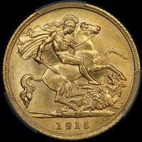 1915 Sydney George V Half Sovereign Choice Unc (PCGS MS64)