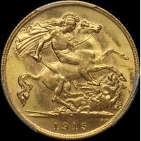 1915 Melbourne George V Half Sovereign Choice Unc (PCGS MS63)