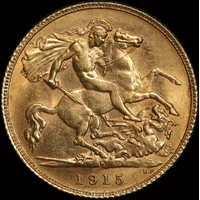 1915 Perth George V Half Sovereign about Unc