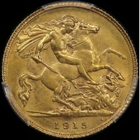 1915 Perth George V Half Sovereign Choice Unc (PCGS MS63)