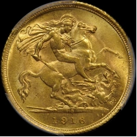 1916 Sydney George V Half Sovereign Choice Unc (PCGS MS64)