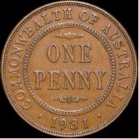 1931 Penny English Obverse Dropped 1 Reverse good VF