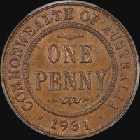 1931 Penny Dropped 1 London Obverse Unc (PCGS MS62BN)