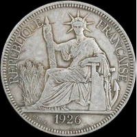 French Indo-China 1926 A Silver Piastre KM# 5a.1 Extremely Fine