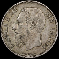 Belgium 1869 Silver 5 Francs KM# 24 good VF