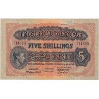 East Africa 1939 5 Shillings Pick#26a good VF