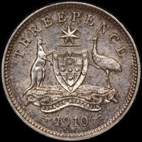 1910 Threepence about Unc