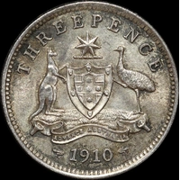 1910 Threepence Choice Uncirculated