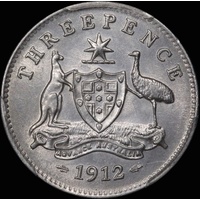 1912 Threepence Choice Unc (PCGS MS63)