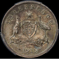1915 Threepence PCGS AU55