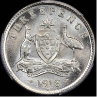 1918 Threepence Choice Uncirculated PCGS MS63