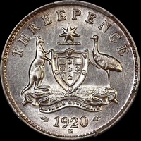 1920 Threepence about Unc (PCGS AU58)