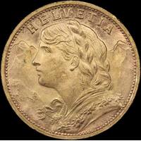 Switzerland 1927-B Gold 20 Francs KM# 35.1 Uncirculated