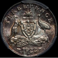1922 Threepence Choice Unc (PCGS MS64)