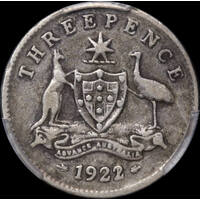 1922/21 Overdate Threepence PCGS F12