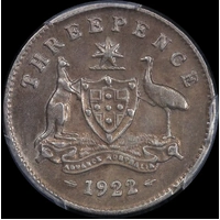 1922/21 Threepence PCGS VF30