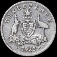 1922/21 Overdate Threepence  Very Good