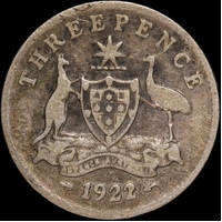 1922/21 Overdate Threepence Very Good