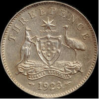 1923 Threepence about Unc