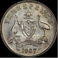 1927 Threepence Choice Unc (PCGS MS64)