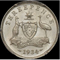 1934 Threepence Choice Unc (PCGS MS64)