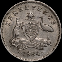 1934/3 Overdate Threepence Extremely Fine