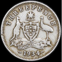 1934/3 Overdate Threepence Very Good