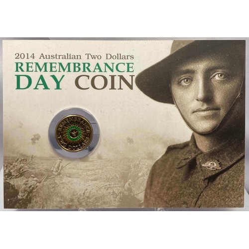 2014 Coloured 2 Dollar Uncirculated Coin Remembrance Green Dove