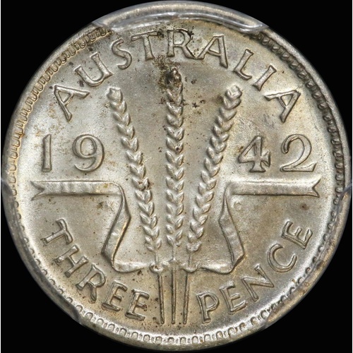 1942 Melbourne Threepence Gem Unc (PCGS MS65)
