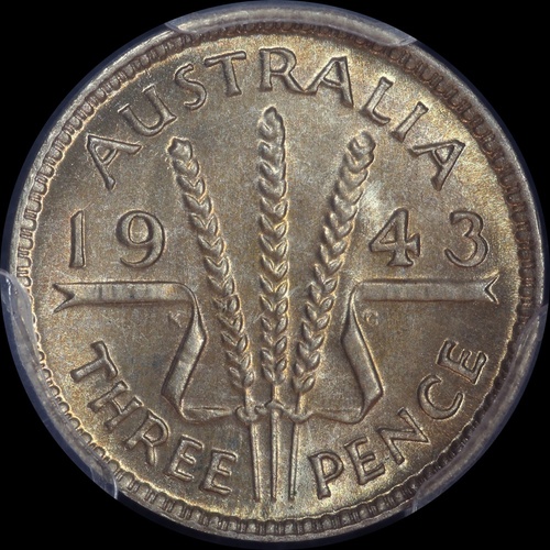 1943 Threepence Gem Unc (PCGS MS65)