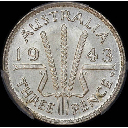 1943-D Threepence Gem Unc (PCGS MS66)