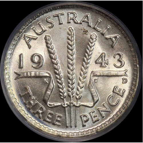 1943-D Threepence Gem Unc (PCGS MS65)