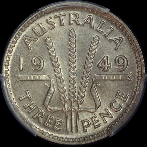 1949 Threepence Gem Unc (PCGS MS65)