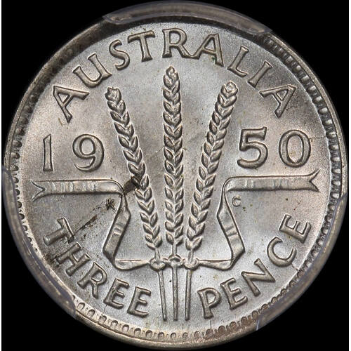 1950 Threepence Gem Unc (PCGS MS65)