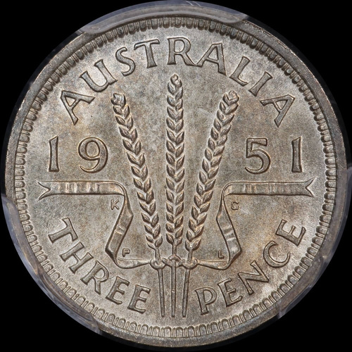 1951-PL Threepence Choice Unc (PCGS MS63)