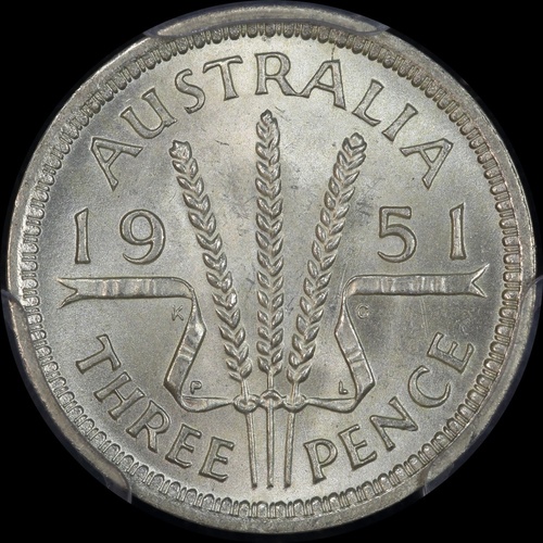 1951-PL Threepence Choice Unc (PCGS MS64)