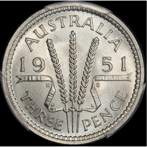 1951-PL Threepence Gem Unc (PCGS MS65)
