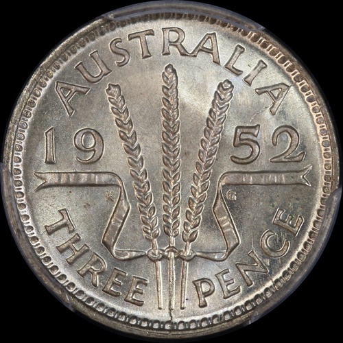 1952 Threepence Gem Unc (PCGS MS 66)