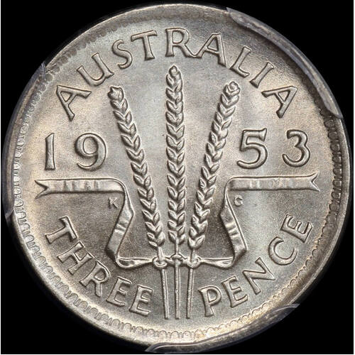 1953 Threepence Choice Unc (PCGS MS64)