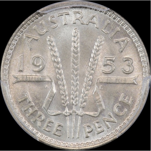 1953 Threepence Gem Unc (PCGS MS65)