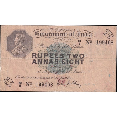 India (British) 1917 2 Rupees 8 Annas Note Pick #2 PCGS VF30