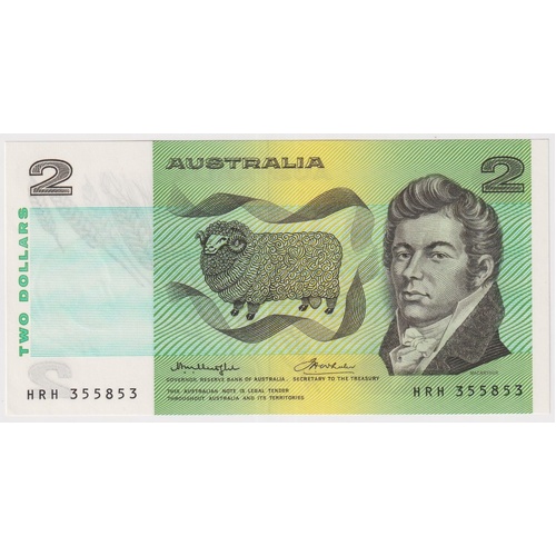 1976 $2 Note OCR-B Serials Centre Thread Knight/Wheeler R86B Uncirculated