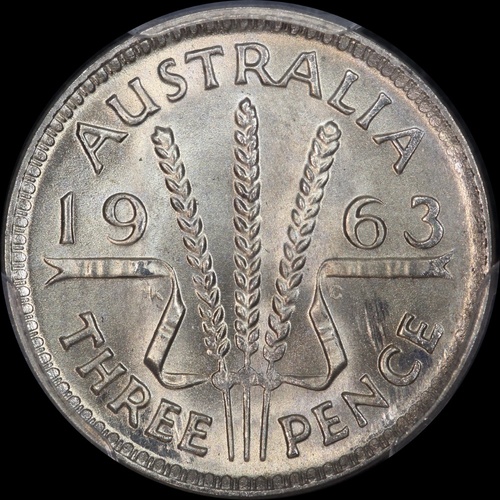 1963 Threepence Gem Unc (PCGS MS67)
