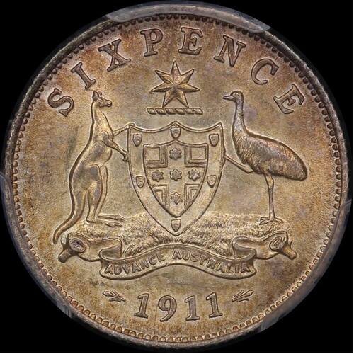 1911 Sixpence Choice Unc (PCGS MS64) Ex Borg collection
