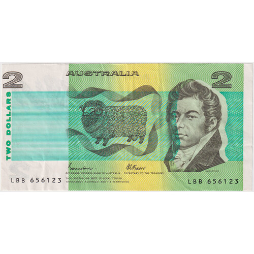 1985 $2 Note Johnston/Fraser 4mm Registration Shift Error R89 about EF