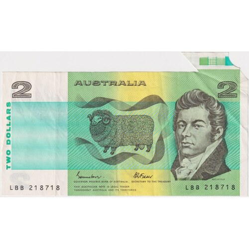 1985 $2 Note 28mm Print Flap Error Johnston/Fraser R89 Extremely Fine