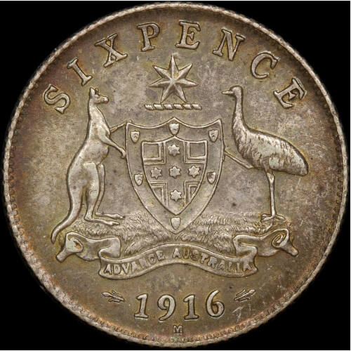 1916 Sixpence good EF
