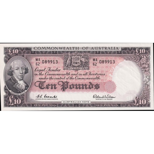 1960 Ten Pound Coombs/Wilson WA/62 Last Prefix R63x ex NPA Uncirculated