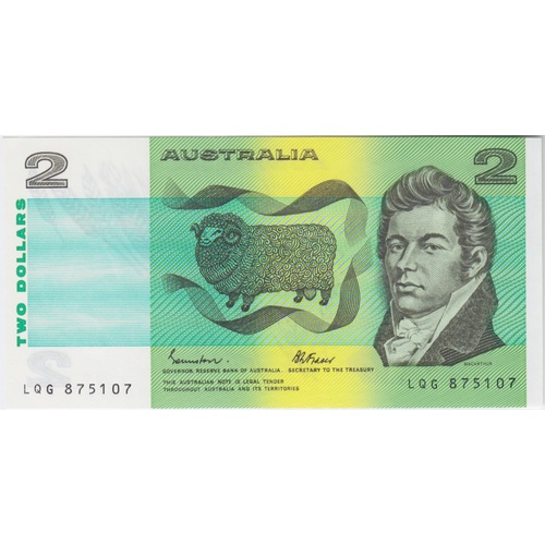 1985 $2 Note LQG Last Prefix Johnston/Fraser R89L Uncirculated